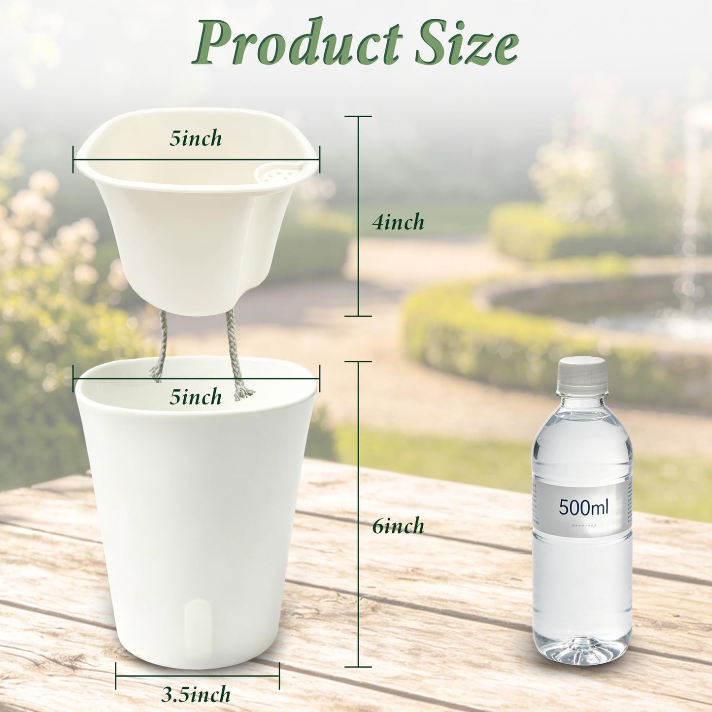 SYITCUN 5in Self Watering Planter 5 set,Plastic Self Watering Planters with Visual Water Level Window,Plant Pots Indoor,Window Box Planter,decor Planter Pot for Aloe,Herbs,Violets,Succulents-White