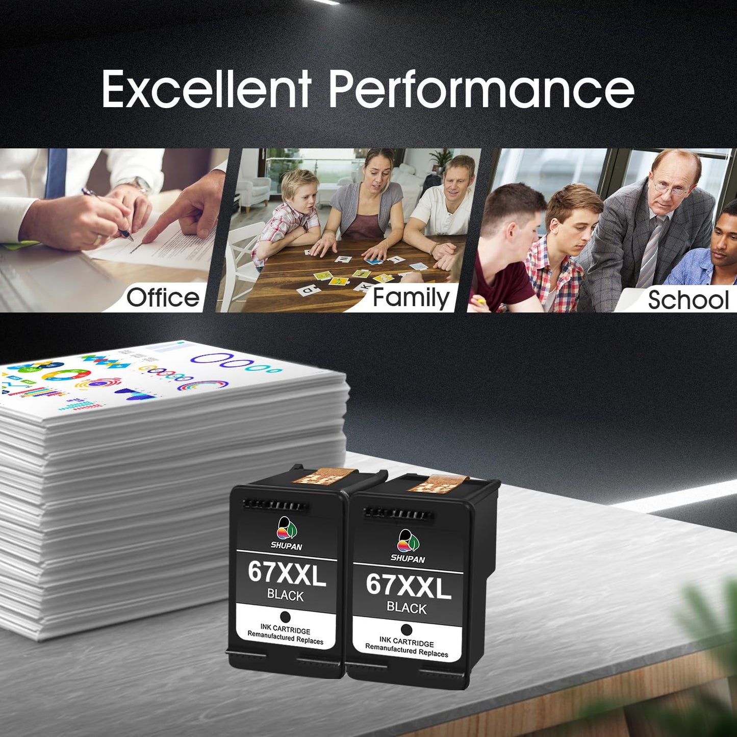 XXL 67 Ink Cartridge Black Replacement for HP 67XXL 67XL 67 Ink Cartridge Work with DeskJet 2700 2755e 4155e 4100 Series Envy 6000 6400 6055e Series Printer (2 Black)