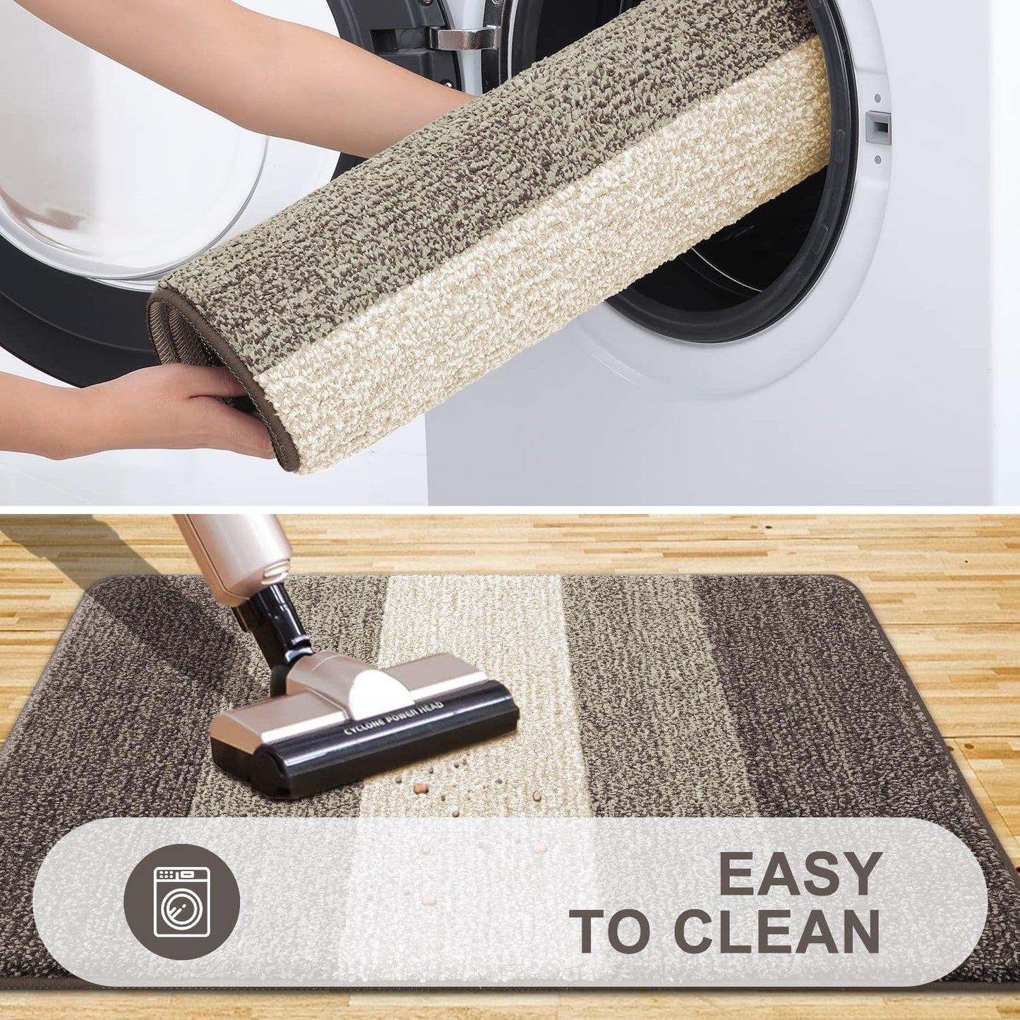 Grandaily Indoor Doormat, 35" x 59" Non-Slip Mud Trapper Absorbent Front Door Mats, Washable Striped Inside Entryway Mat, Low-Profile Welcome Mat Entrance Mat, Light Brown