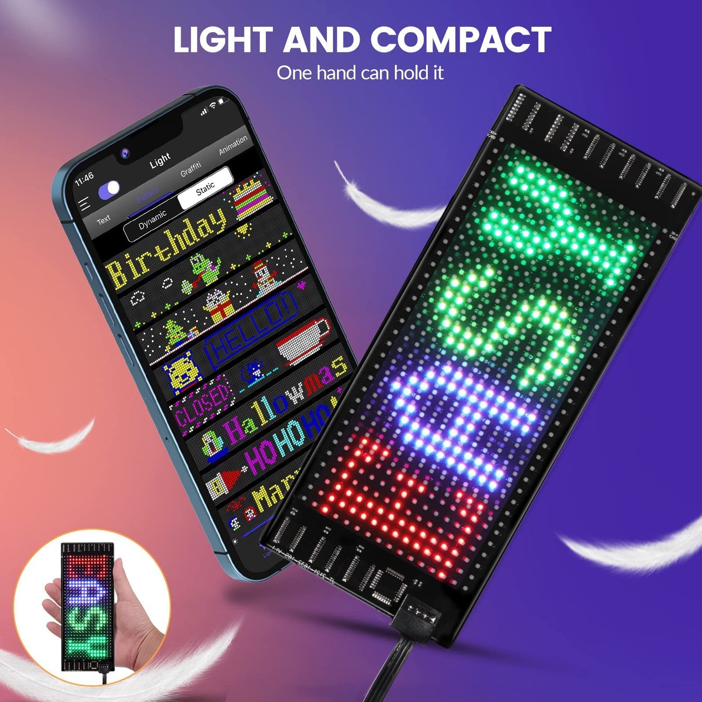RAYHOME LED Sign for Car, 7''x3''Flexible LED Matrix Panel USB 5V Bluetooth Application Control DIY Programmable Scrolling Sign for Car Party Wedding Festival