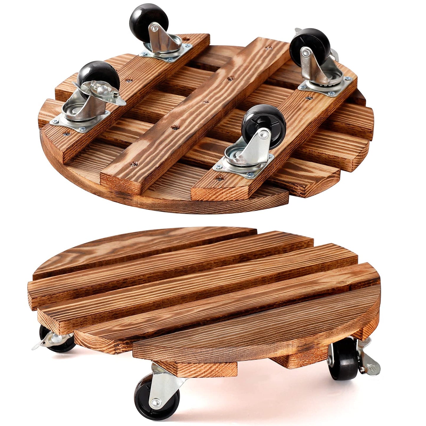 2 Pack Plant Caddy Wood 12 Inch Plant Stand with Wheels Round Roller Plants Stand Heavy Duty with 360° Lockable Casters for Outdoor Indoor Plant Pot/Flower Pot/Patio