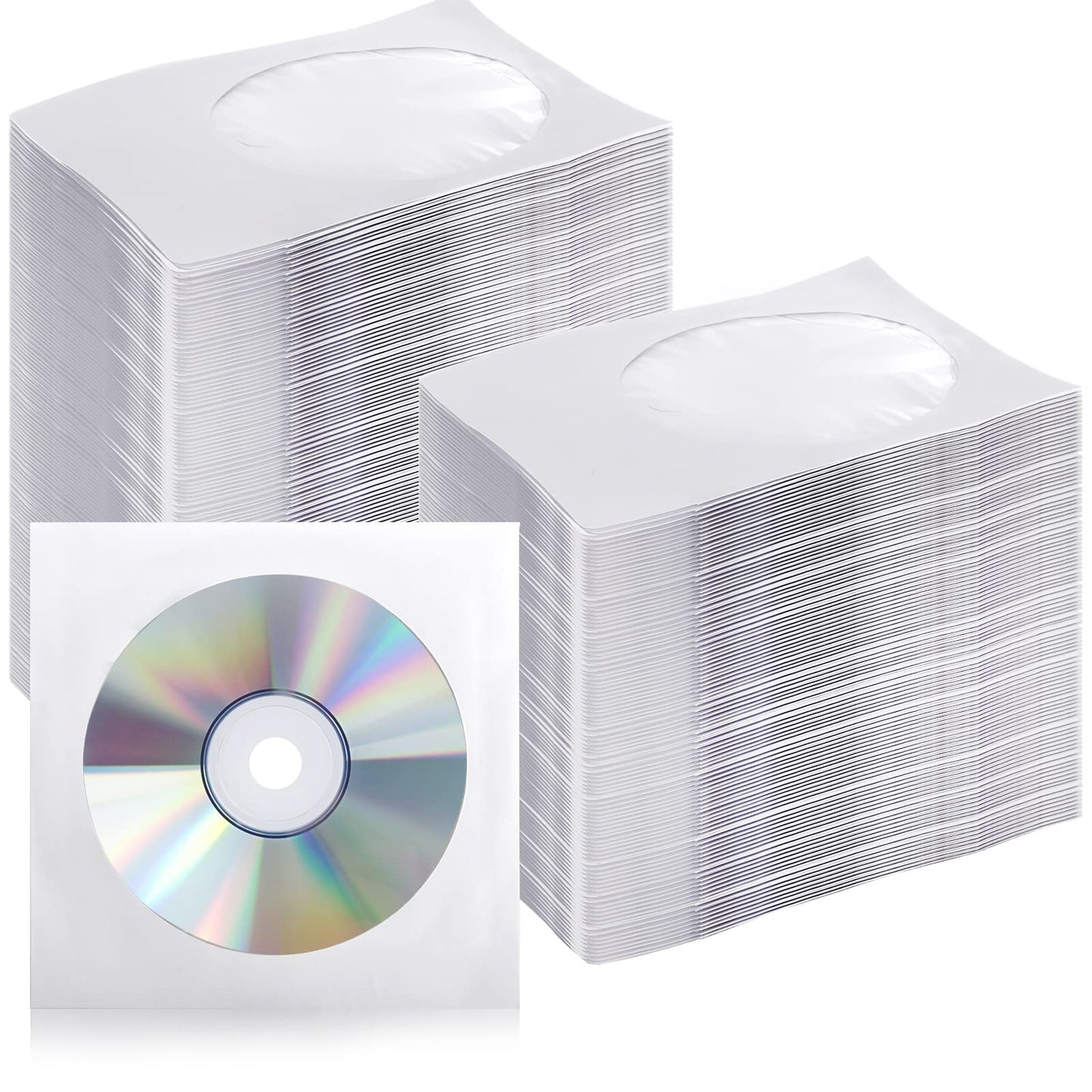 Fasmov 1000 Pack Thick White Paper CD DVD Sleeves Envelope with Clear Window and Flap, Dust Proof Protective Disc Storage for Music, Movies and Home Office