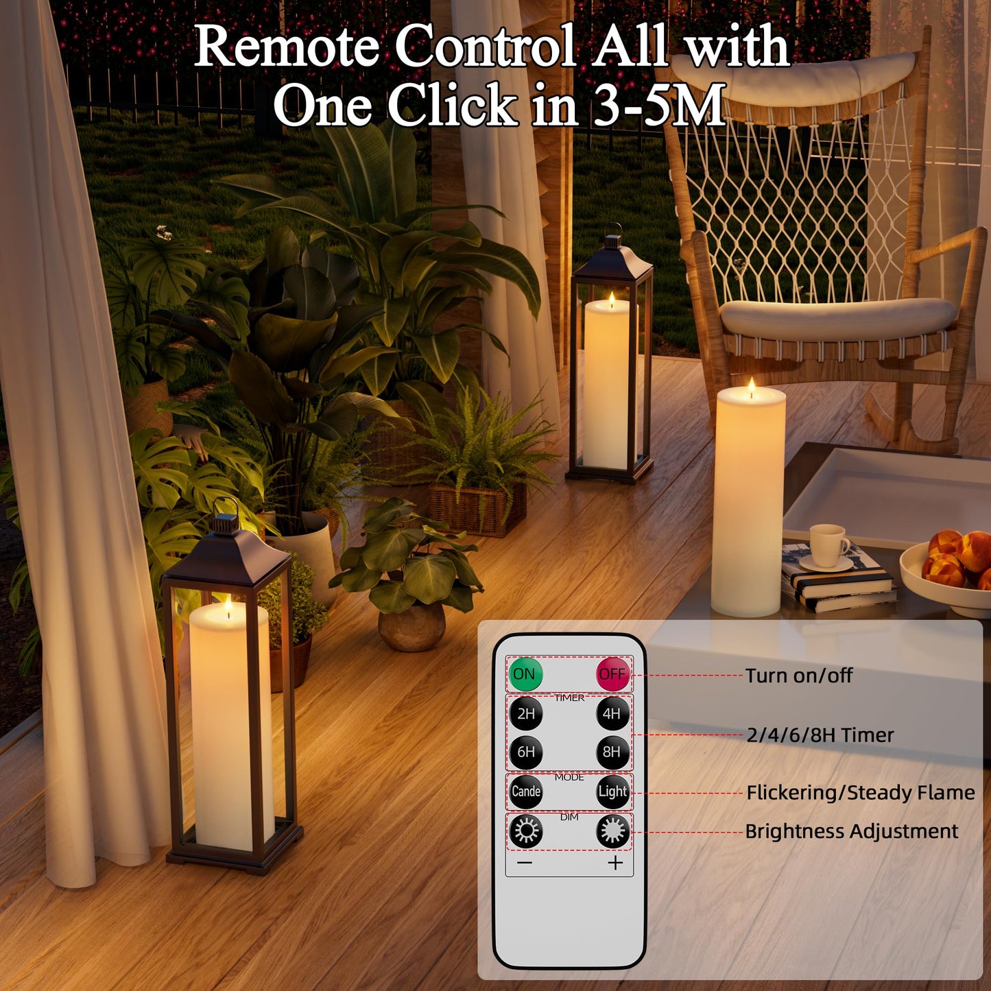 Outdoor Candles with Timer Waterproof 14" x 4" Large Flameless Pillar Candles Battery Operated LED Candles Flickering with Remote Control Timer for Porch Patio Table Lantern Christmas 2 Pcs