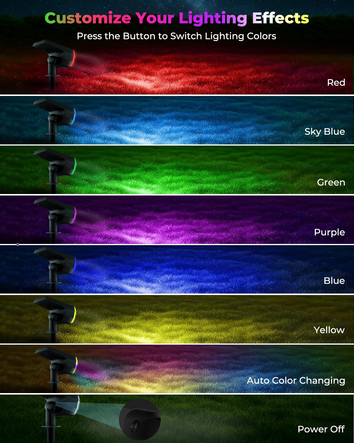 6 Packs Solar Christmas Garden Lights Outdoor, 18 LED RGB Solar Lights Outdoor, IP67 Waterproof, Adjustable Brightness Dusk to Dawn Solar Spotlights for Yard, Lawn, Walkway, Driveway