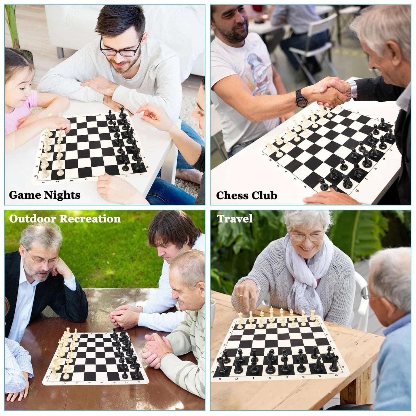 Chess Set - Tournament 20inch Silicone Chess Board, 3.5" King Height Weighted Staunton Chess Pieces with 2 Extra Queens, Professional Portable Chess Set with Storage Bag