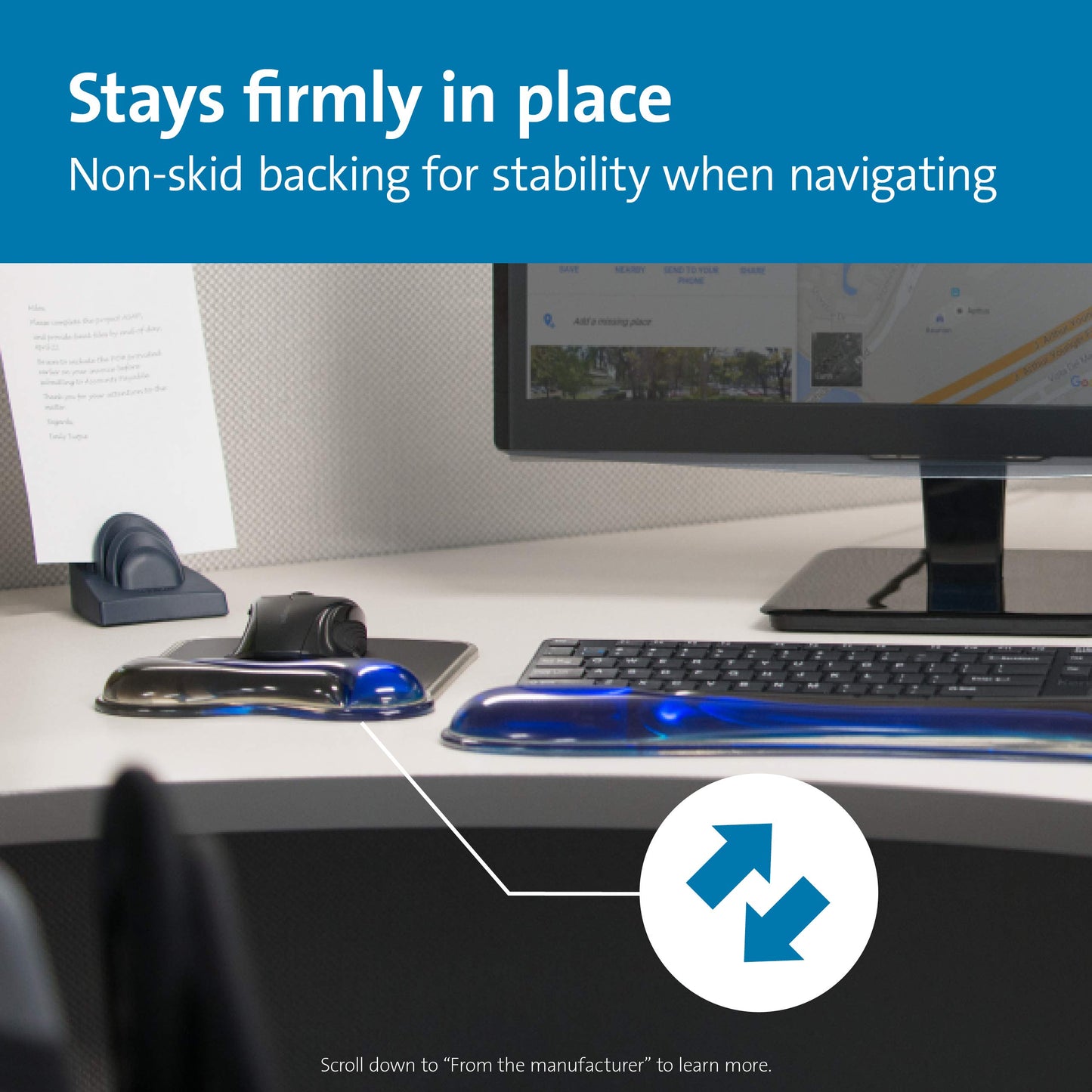 Kensington Duo Gel Mouse Pad Wrist Rest - Black/Blue, 9.625 * 6.625 inches