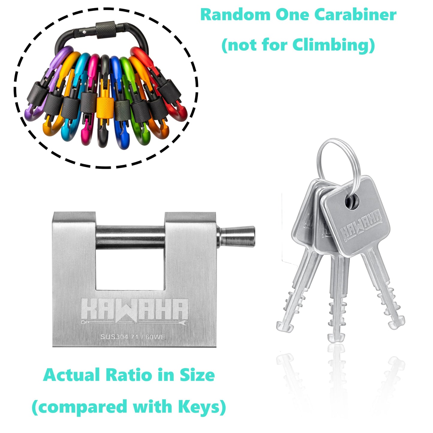 KAWAHA 71/60KD-3SK Stainless Steel D-Shaped Heavy Duty Padlock with Key for Garage Door, Containers, Shed and Warehouse (2-3/4 inch, Keyed Different - 3 Stainless Steel Keys)