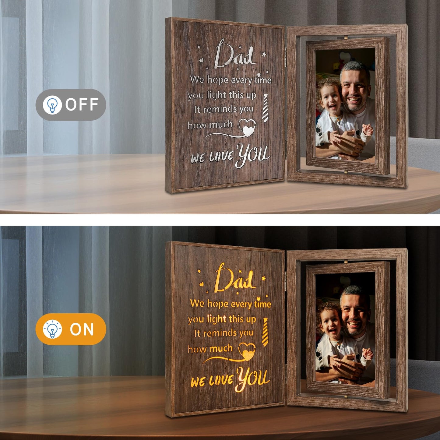 Dad Light Up Picture Frame Fathers Day Birthday Dad Gifts from Daughter Son, Holds 2 4x6 Photos