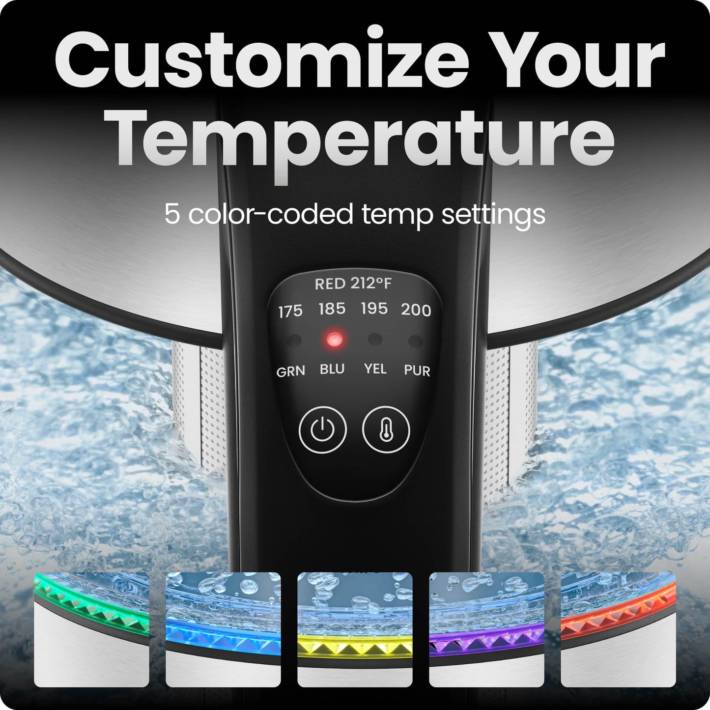 Chefman Electric Kettle w/ Temperature Control, 5 Presets, Colored LED Indicator Lights, 360° Swivel Base, BPA Free, Removable Tea Infuser Included, 1100 Watts & 120 Volts, Stainless Steel, 1.8 Liters