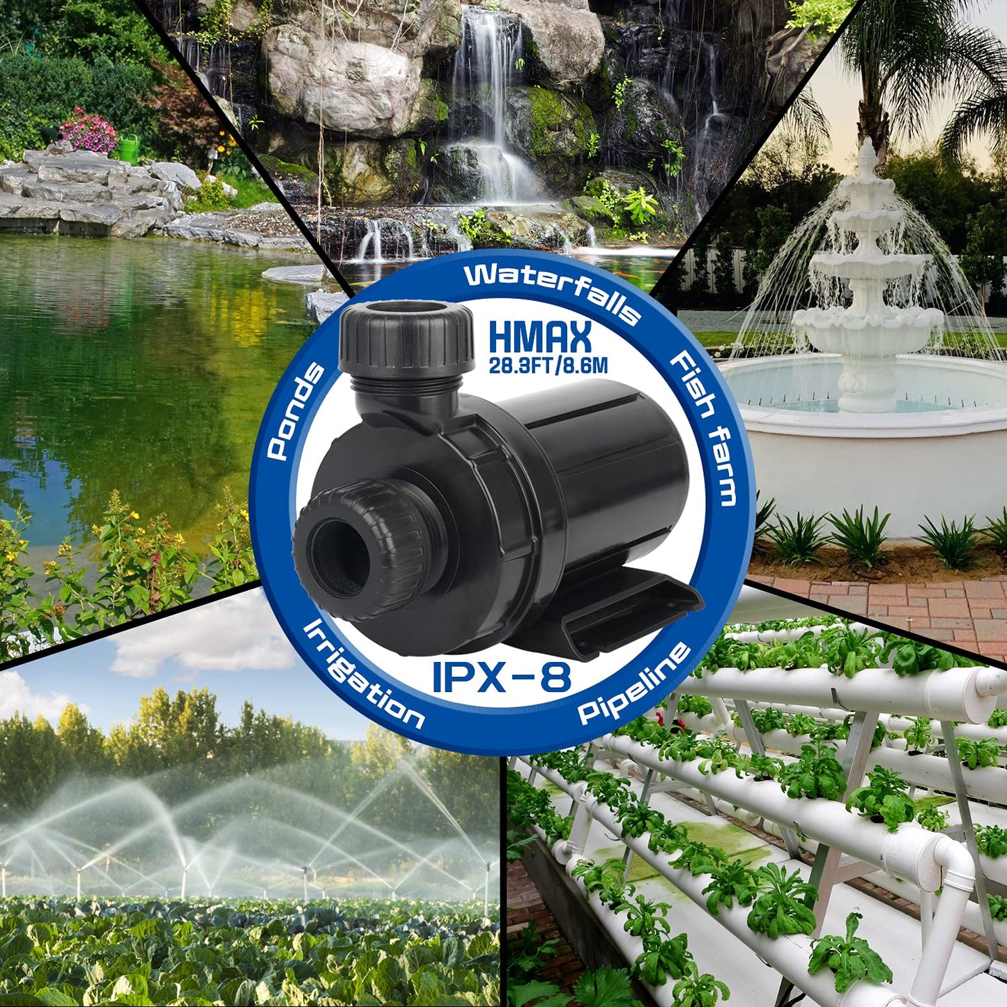 WaterRebirth (2000GPH-180W,UL listed)PS-High Flow Submersible Water Pump-Home / Inline Water Pump-Submersible Pump-Water Fountain Pump-Aquarium Pump,PC-2000