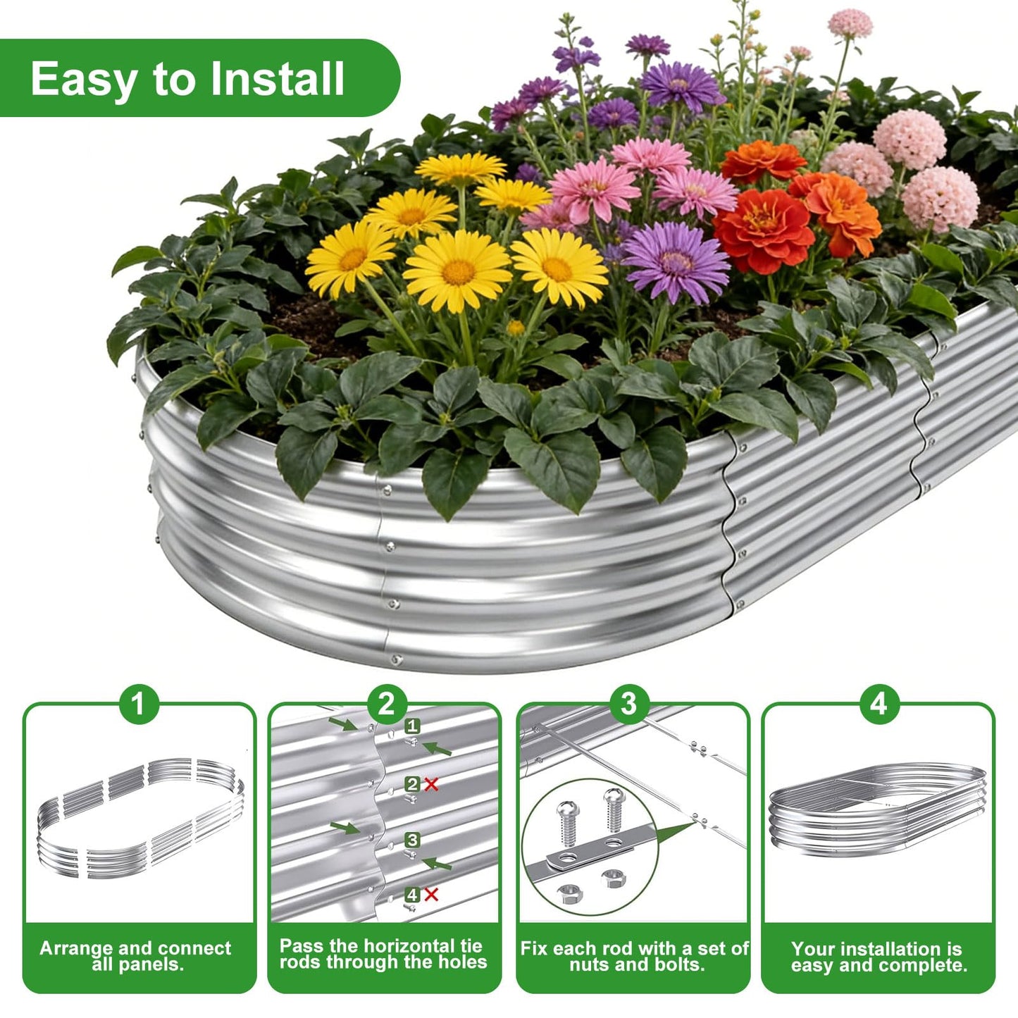 Galvanized Raised Garden Bed - 4x2Ft Heavy Duty Steel Planter Box Outdoor for Vegetables, Fruits, Flowers & Backyard Gardening, Easy Assembly Large Raised Garden Stock Tank
