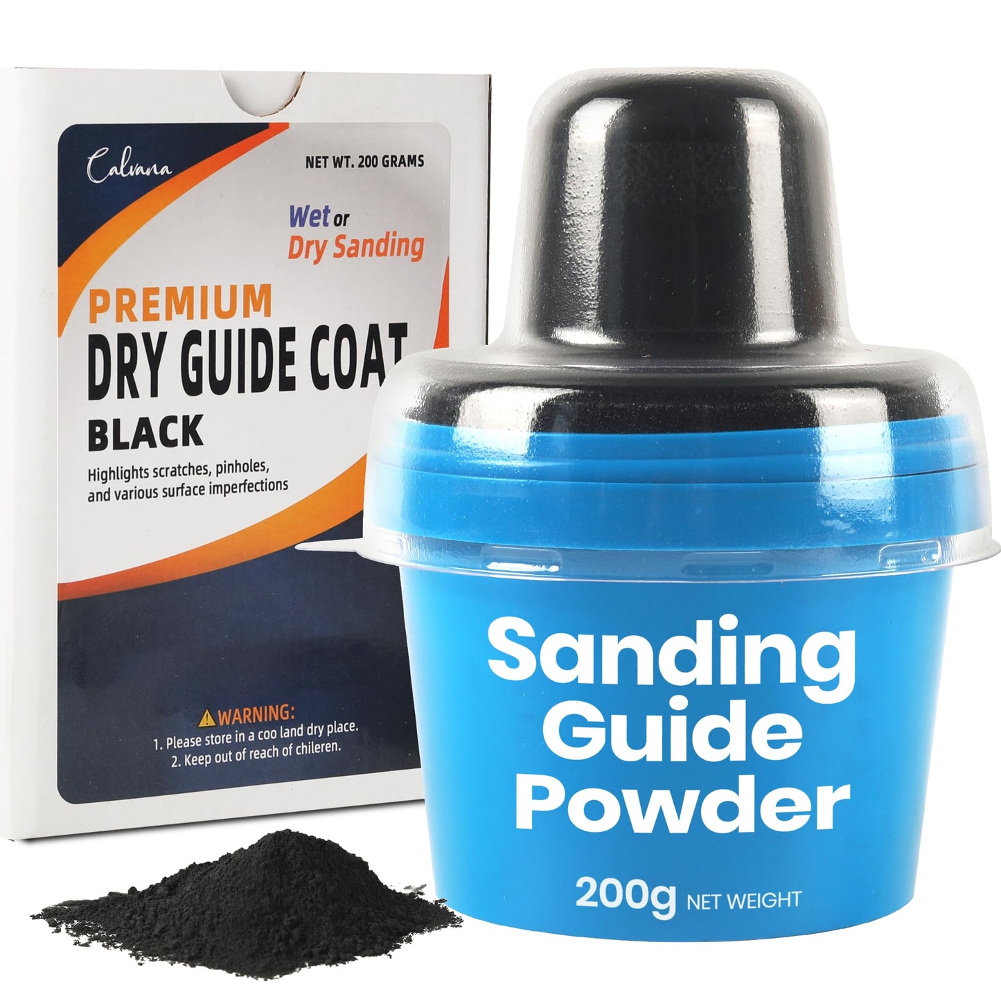 Calvana 7 oz Black Dry Guide Coat Powder, Dry Guide Coat kit for Wet & Dry Auto Body Sanding, Ideal fof Auto Body Repair, Highlights Scratches, Finds Pinholes Defects, and Low Spots