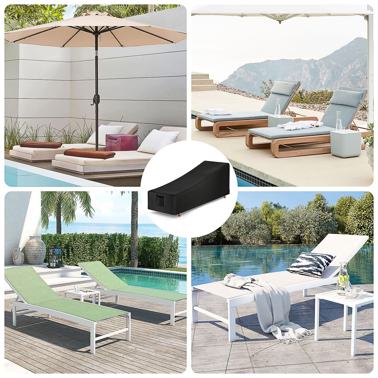 Chaise Lounge Covers Waterproof Outdoor, 2 Pack Heavy Duty Patio Furniture Covers with Air Vent, Bench Chair Seating Cover for Lawn Poolside, All Weather Protection, 84" L x 32" W x 32" H, Black