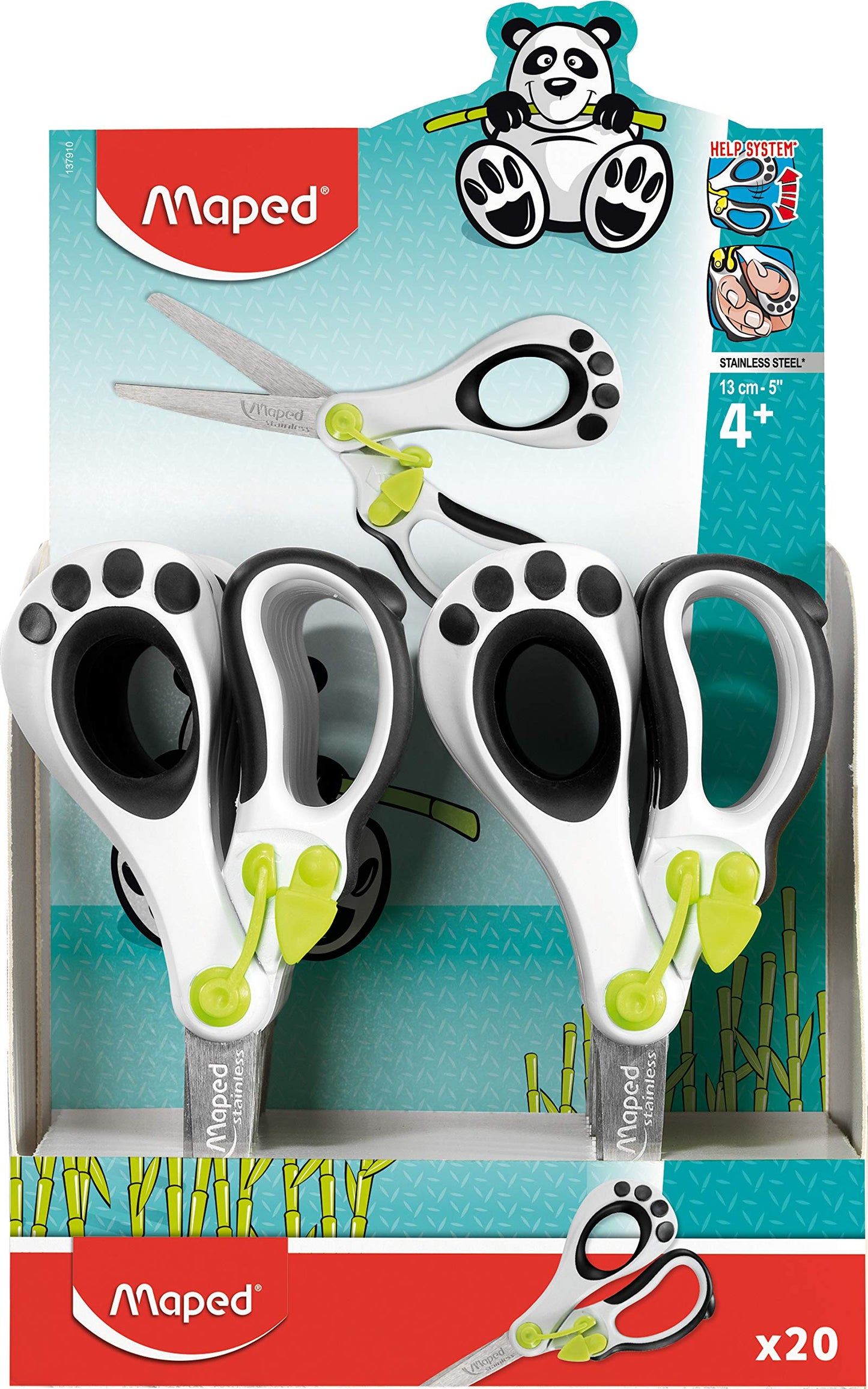 Maped Koopy Spring Scissors, 13cm, Black and White, Pack of 20 (137910)