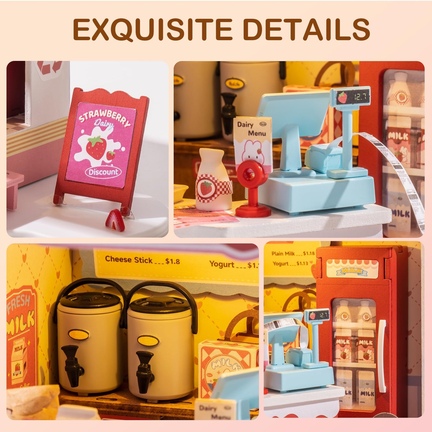 Rolife DIY Mini House Building Miniature Kit Milkbox, Miniverse Lifestyle Bookshelf Decoration, Cute Craft Kits for Women, Kawaii Gifts Hobbies for Crafters (Strawberry Milkbox)