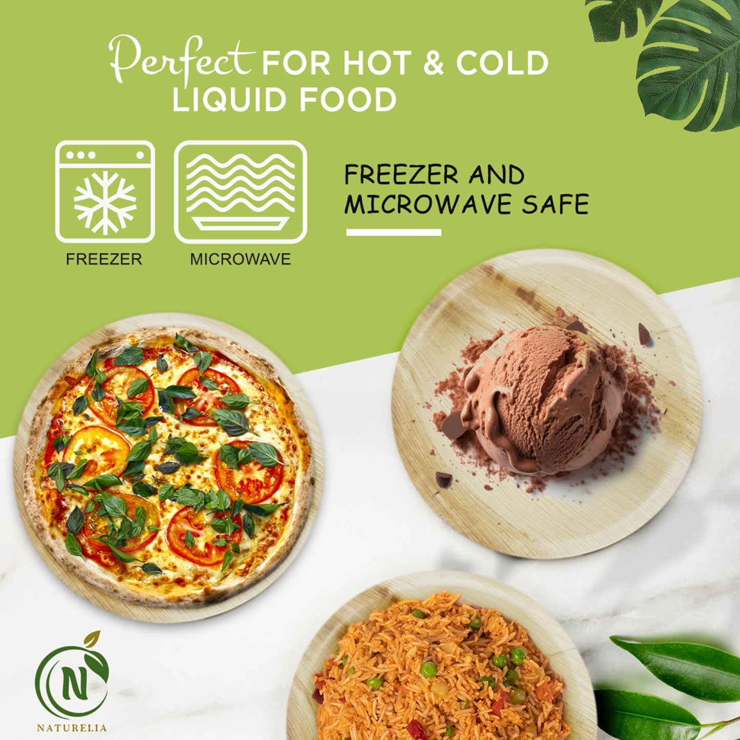 Naturelia 100% Compostable Combo 7” & 10” Palm Leaf Disposable Plates (48 Pck)- Biodegradable, Natural & Eco Friendly Disposable Plates for Wedding, Party, Picnic & Event