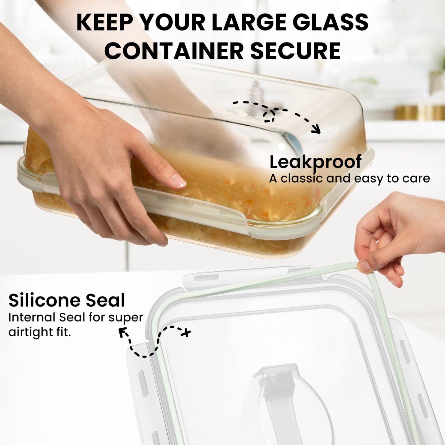 Razab 4800 ML / 163 oz / 21 Cup Large Glass Container Food Storage with Lids - Leakproof, BPA-Free Large Meal Prep Container Ideal for Roasting Turkey, Store Leftover - Microwave & Oven Safe