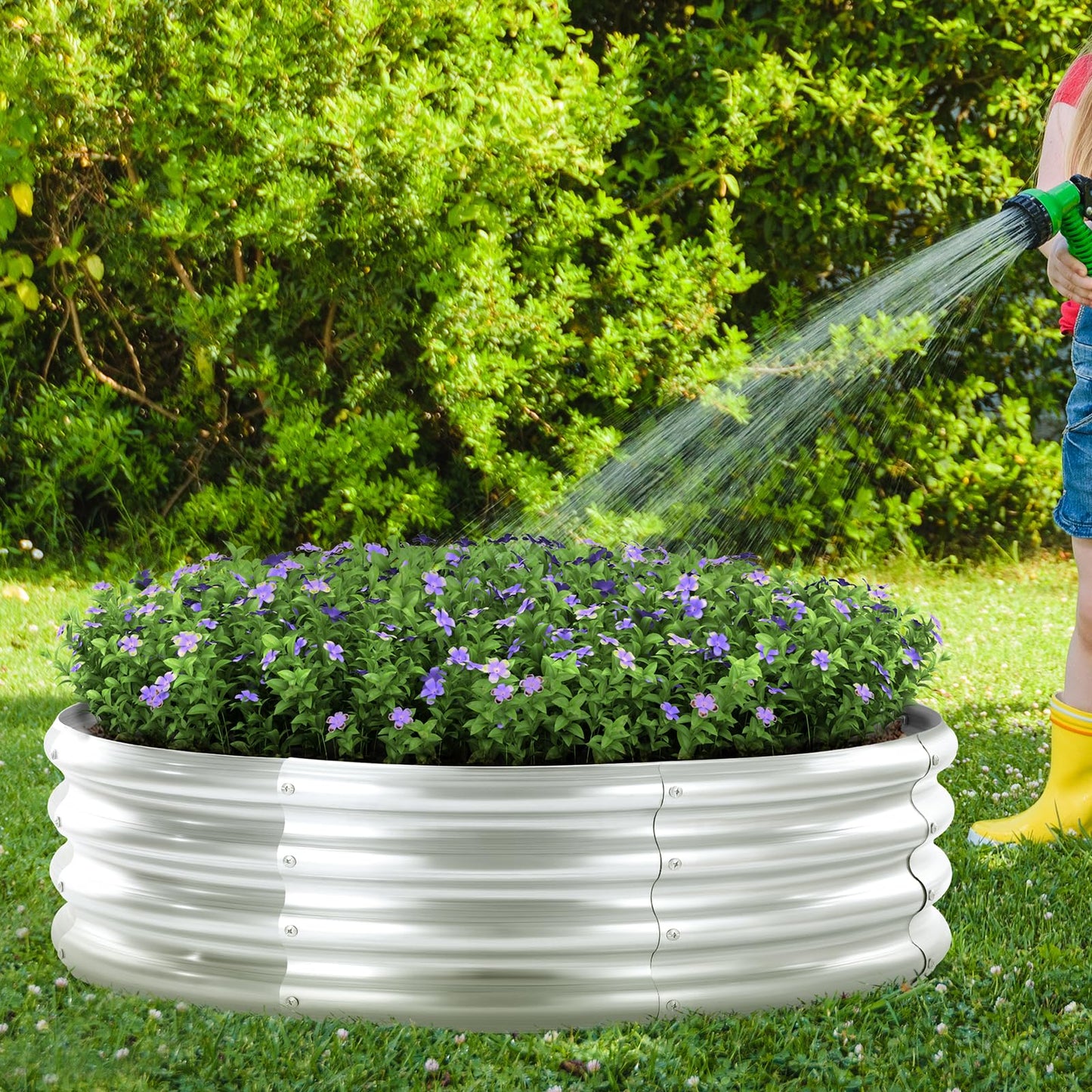 Galvanized Raised Garden Bed, 5x5x1ft Round Garden Bed Outdoor, Metal Planter Boxes for for Vegetables, Flower, Herb