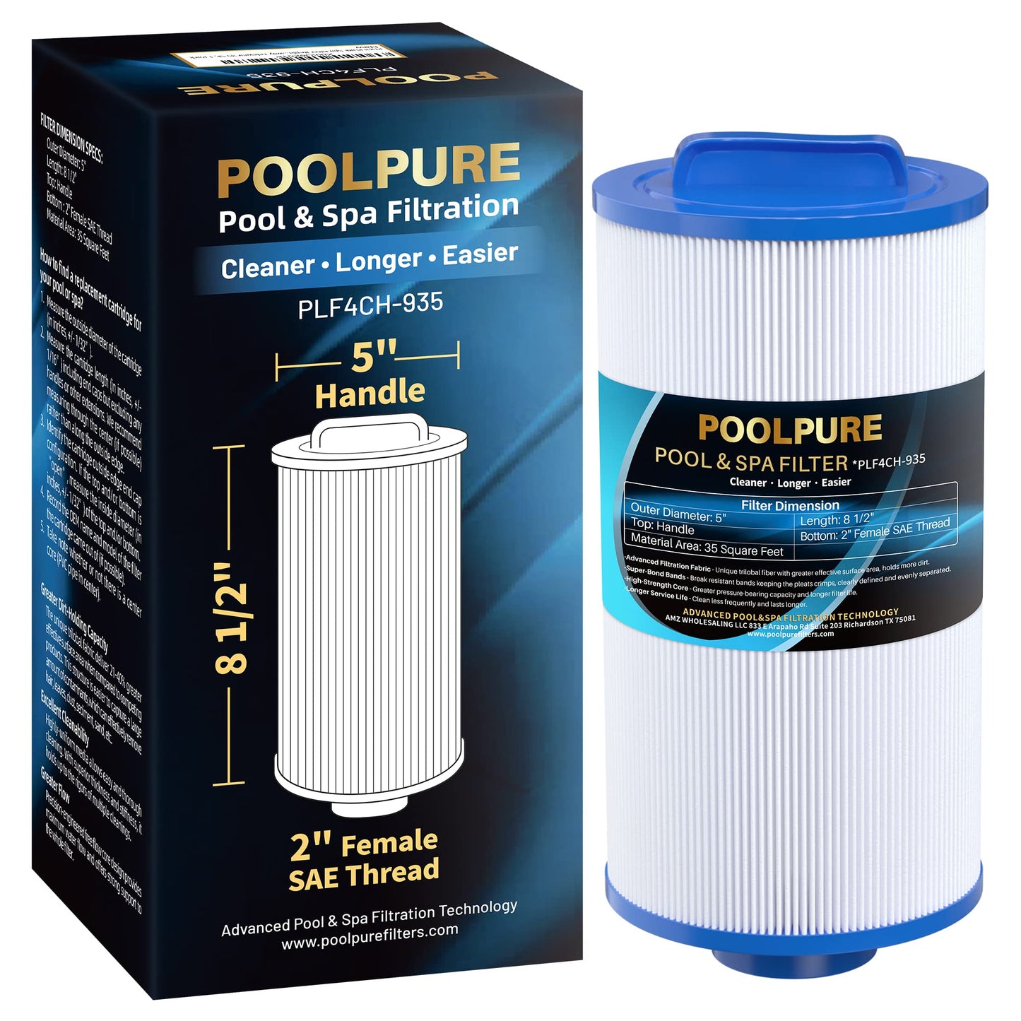 POOLPURE PLF4CH-935 Spa Filter Replaces 4CH-935, PWW35L hot tub Filter, 817-4035, FC-0170, SD-01235, PDC580-AFS, X268554, X268535, Waterway Teleweir 35 SF, Pure N Clean PC-0170,1 Pack
