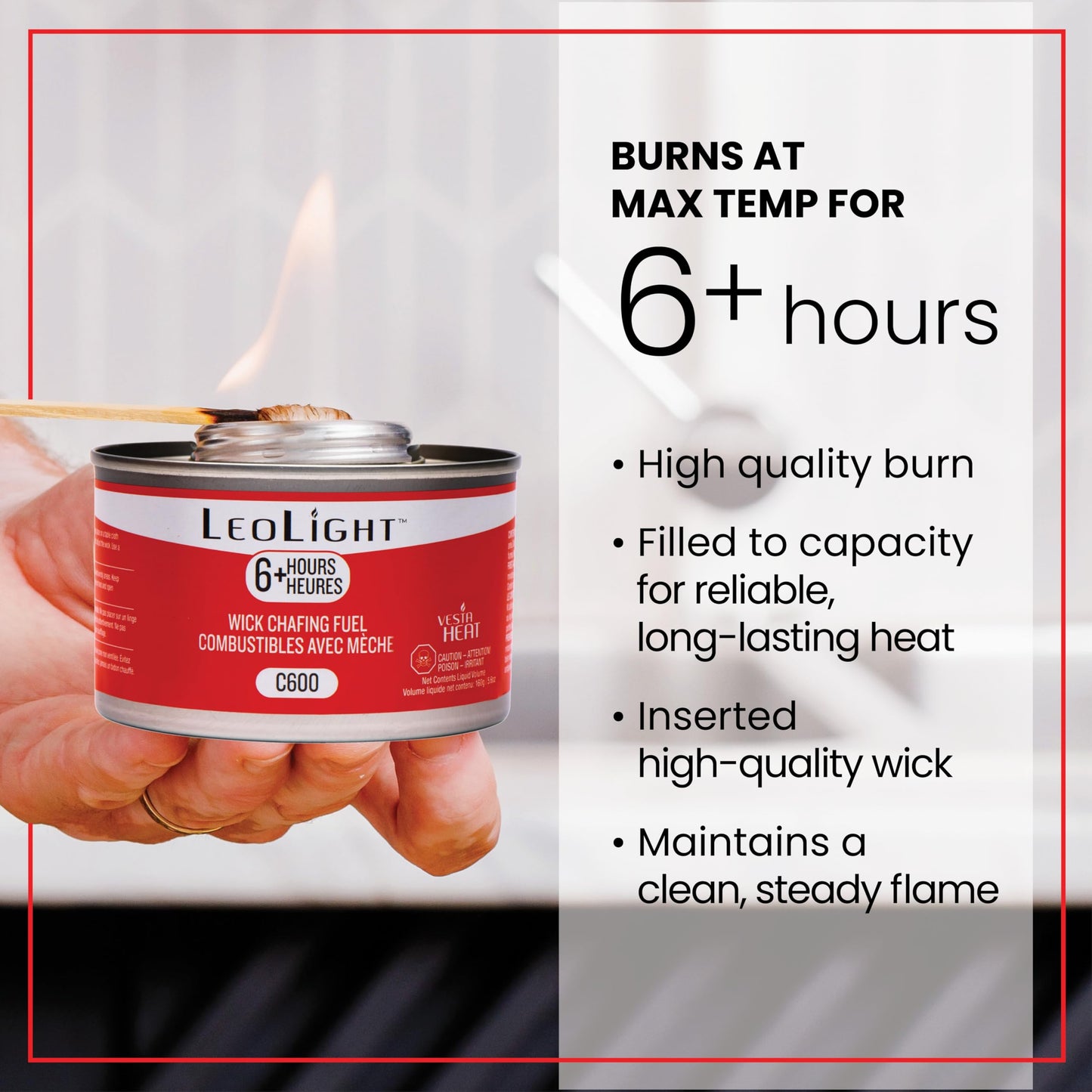 6 Pack Chafing Fuel 6 Hour Burn – Odorless, Smokeless & Spill-Proof Wick, 7.8oz Food Warmer Fuel for Chafing Dish Buffet Set & Catering Use, LeoLight