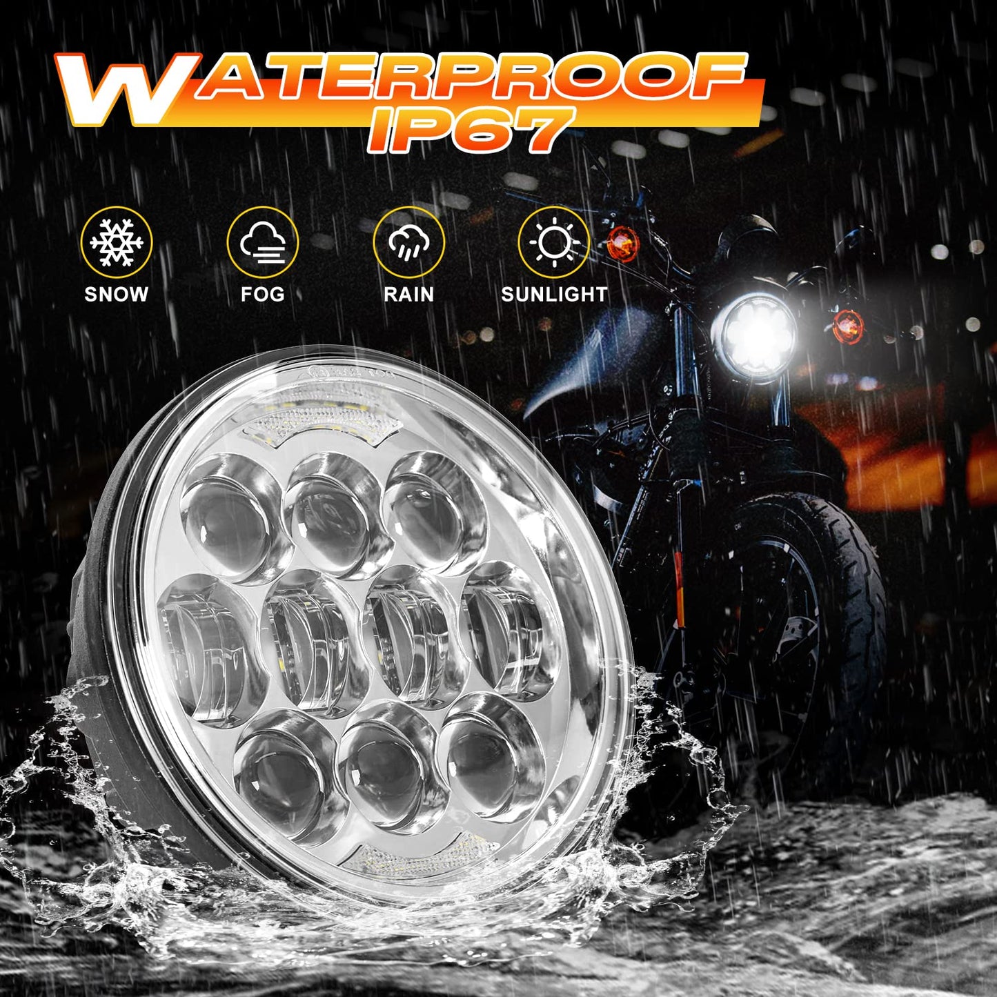 DOT Approved 80W 5-3/4" 5.75" Round LED Projection Headlight Compatible with Dyna Street Bob Super Wide Glide Low Rider Night Rod Train Softail Deuce Custom Sportster Iron 883,Chrome