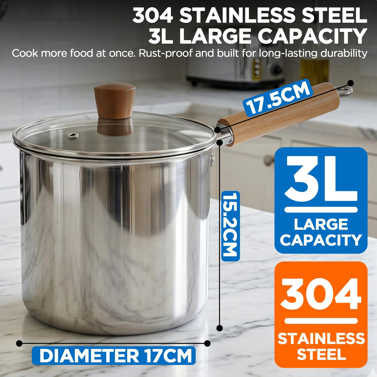 2 in 1 Deep Frying Pot (3L) with Basket, Oil Strainer and Glass Lids, Large 304 Stainless Steel Deep Fryer Cooking Pot, Oil Fryer Bacon Grease Container for Kitchen, Frying, Cooking-Dishwasher Safe