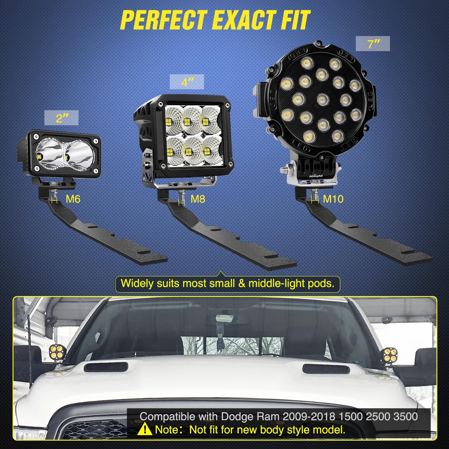 Nilight Ditch Light Brackets Hood Hinges Mount Bracket for Auxiliary Offroad LED Pod Lights Work Lighting on 2009-2018 Dodge RAM 1500 2500 3500