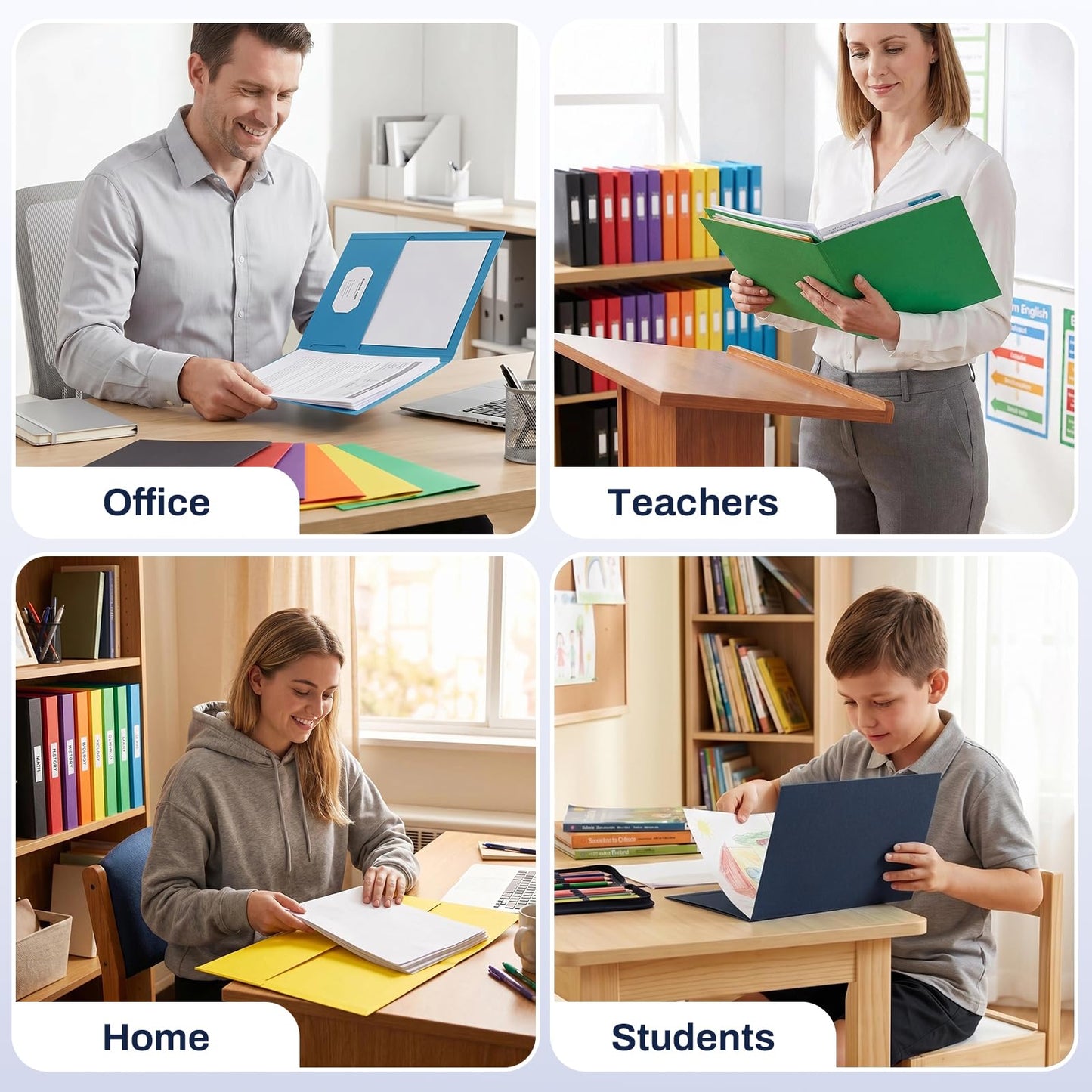 SUNEE Folders with Pockets(125 Pack, Dark Blue), 2 Pocket Folders Fit Letter Size Paper, Paper File Folder for School Office Home Bussiness