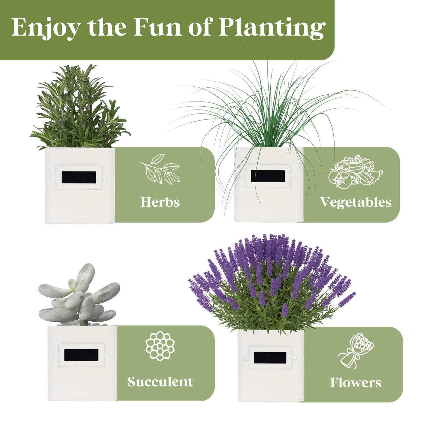 Perfnique Indoor Herb Garden, Herb Planter Set with Tray, Farmhouse Indoor Plant Pots, Windowsill Herb Garden with Drainage(Planter only) for Indoor/Outdoor, Window Pots (White)