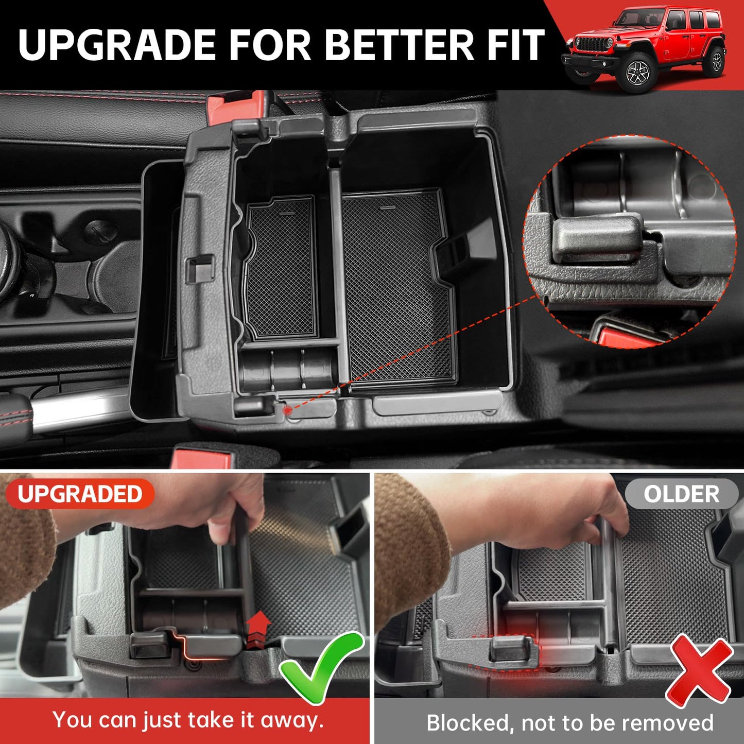 Utiiy Center Console Organizer for 2024 2025 Jeep Wrangler JL JLU 4XE/Gladiator JT Gear Shift Console Side Tray GrabTray Passenger Hanging Armrest Storage Box for Wrangler&Gladiator(24+ 4-piece)
