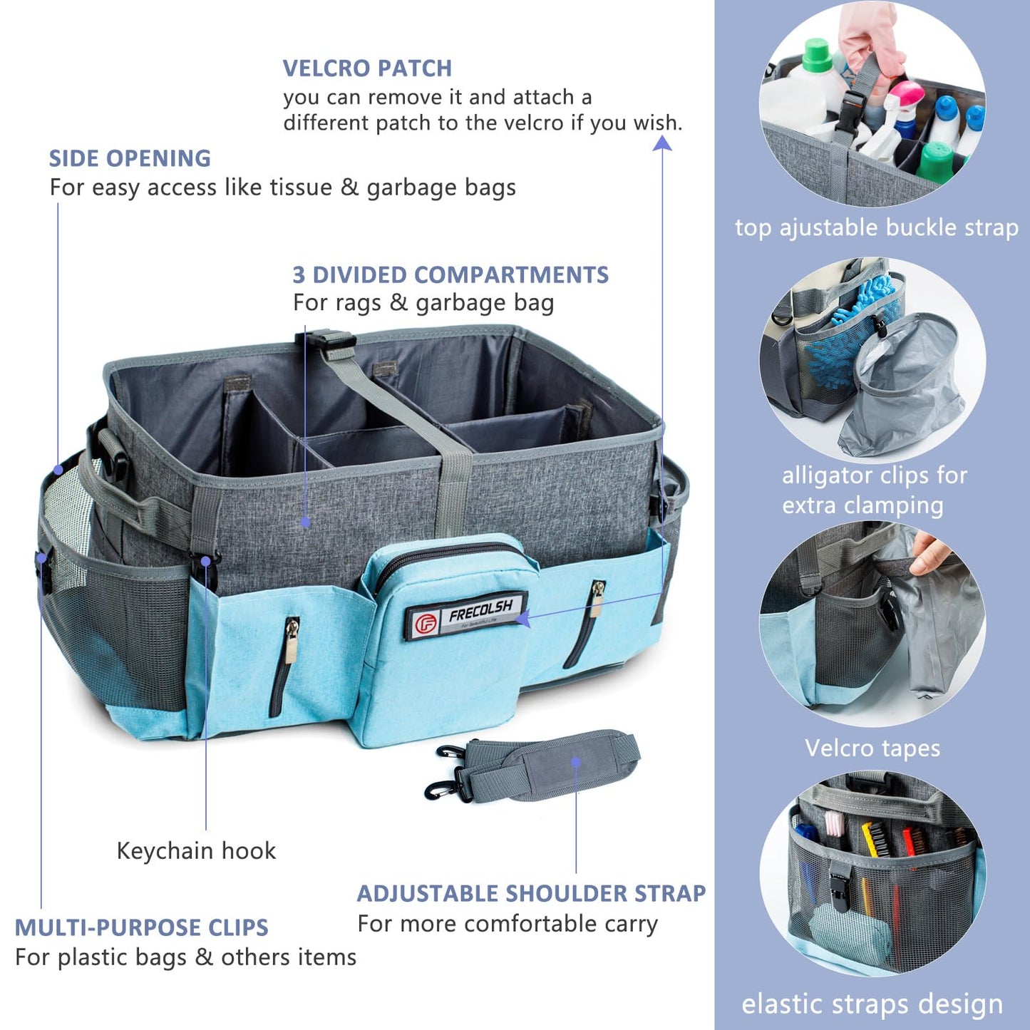 FRECOLSH Large Supplies Organizer - Cleaning Caddy With Handles & Shoulder Strap - Bags for Suppliers - Housekeepers Wearable Tote Upgraded