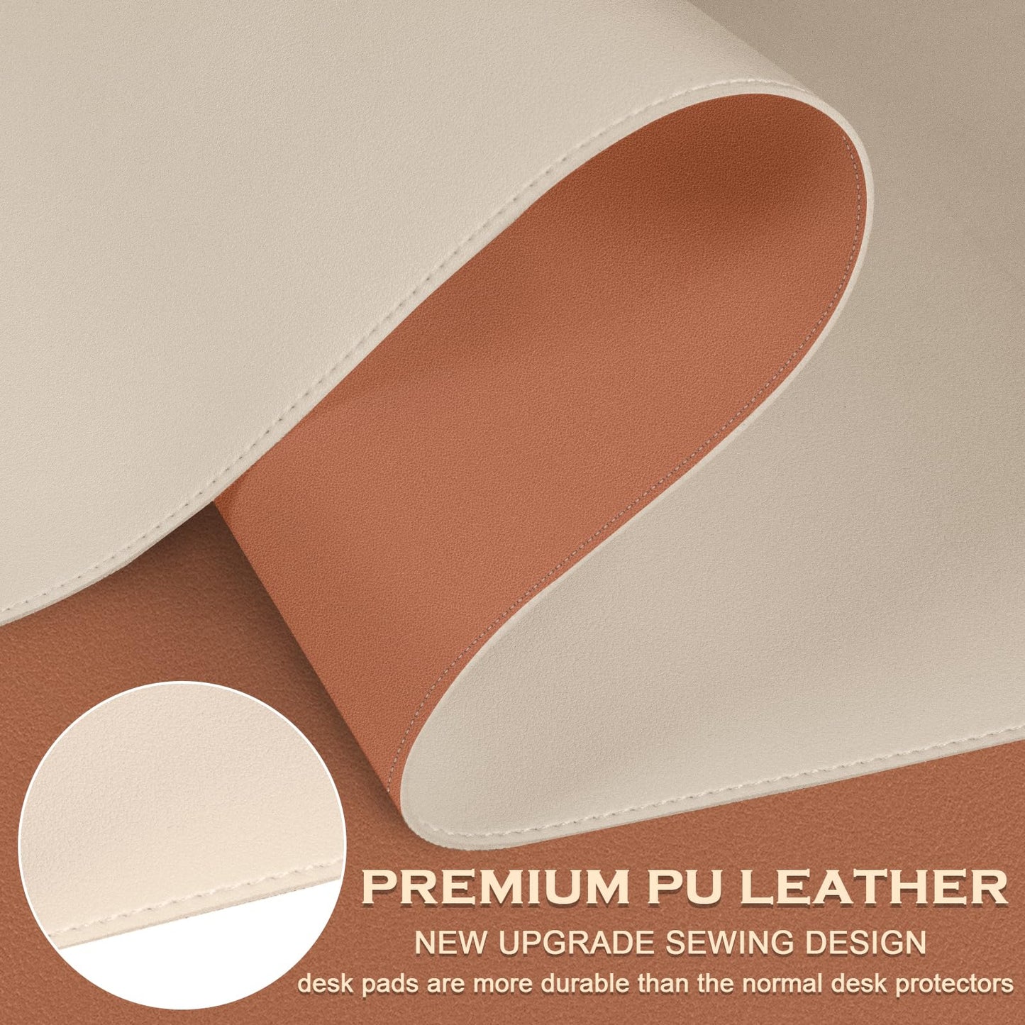 Dual-Sided Desk Mat, Large Desk Pad, Waterproof Smooth PU Leather Desk Blotter Protector Mouse Pad, Desk Organizers, Office/Home Table Decor for Reading and Writing (Beige+Orange, 47.2''×23.6'')