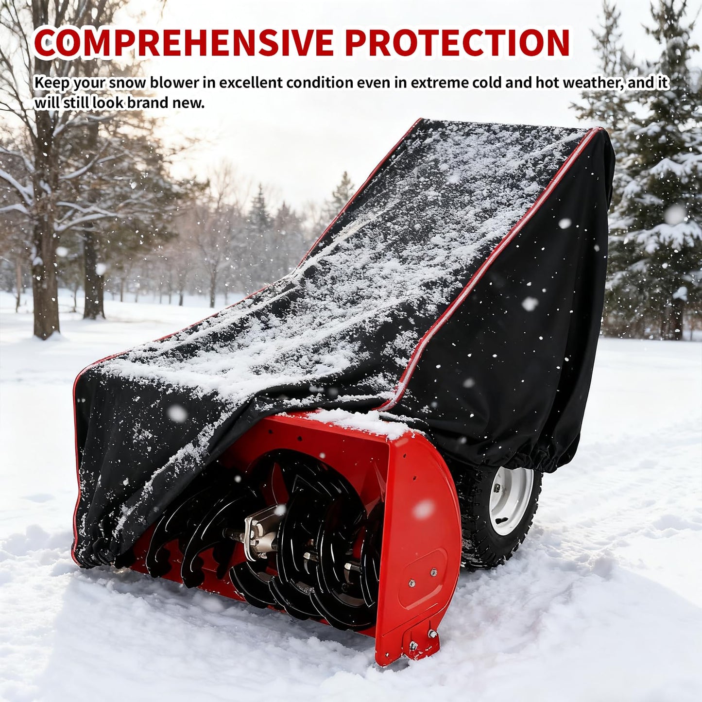 AUTOLION Snow Blower Cover, Heavy Duty 600D Oxford Fabric, Bottom Elastic Band and Reflective Strips on Both Sides, Universal Snowblower All-Weather Outdoor Waterproof Snow Protection Cover (Black)