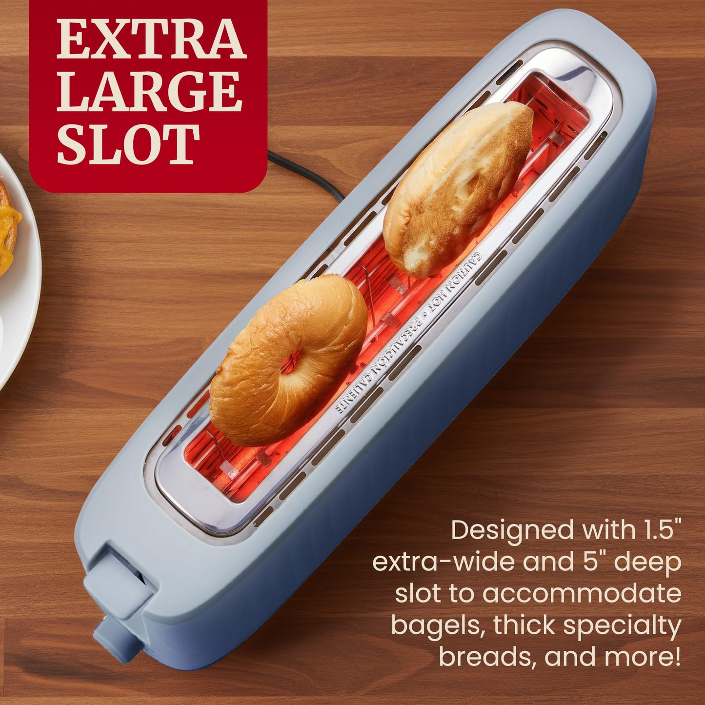Elite Gourmet ECT2517OX SLIMTOAST™ 2-Slice, Long Slot Toaster, Cool-touch Body, 6 Toast Settings & Cancel Function, Extra Wide 1.5” Slot Easily Fits Bread, English Muffin, Bagel & Waffles, Ocean Blue
