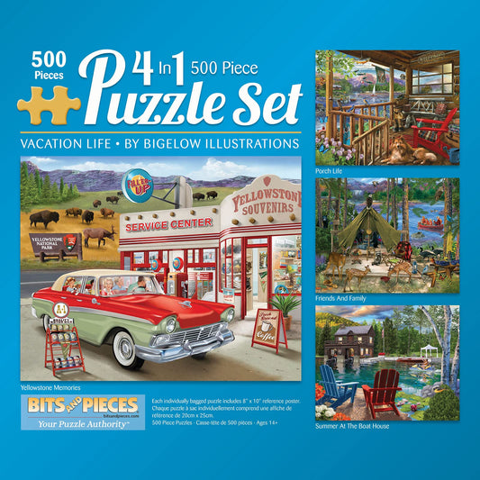 Bits and Pieces – 4-in-1 Multi-Pack - 500 Piece Jigsaw Puzzles for Adults - 500 pc Country Nature Classic Puzzle Set Bundle by Bigelow Illustrations - 41cm x 51cm