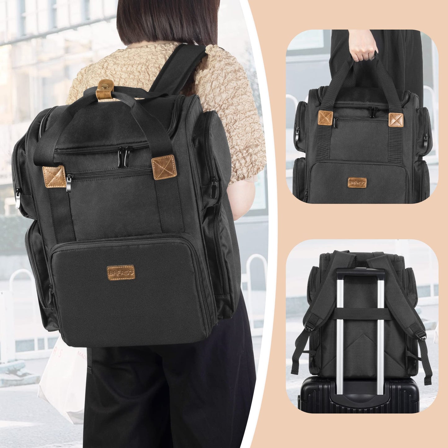 BAFASO Nail Polish Organizer Backpack Holds 70 Bottles and a Nail Lamp, Nail Polish Organizer Case with 2 Removable Pouches and a Laptop Sleeve (Patented Design), Black