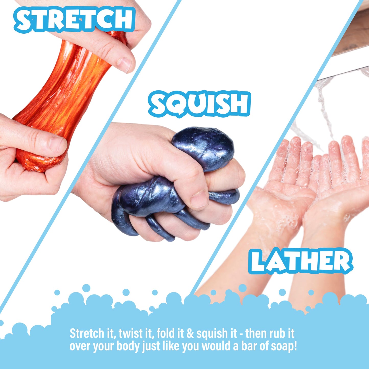 Tub Works™ Cosmic Bath Slime™ Kids Soap Bath Toy, 6 Pack | Stretchy, Squishy Slime Soap for Kids Bath | Fresh, Fruity Scents | Nontoxic | Sensory Fun Kids & Toddler Bath Toys