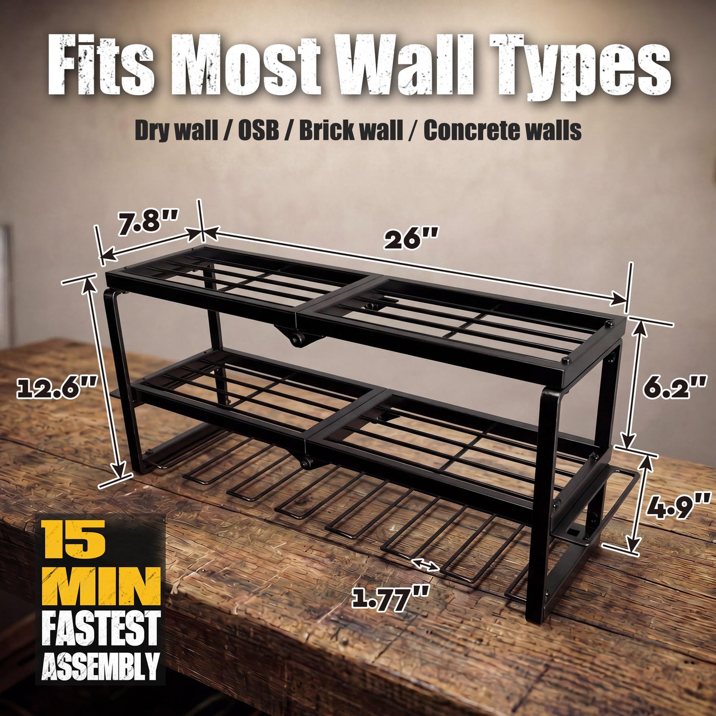 Amoowis All-in-One Wall Mount Tool Organizer for Garage, Heavy Duty 3-Layer Metal Tool Rack, 320LBS Capacity with 7 Cordless Drill Holders & Battery Storage, Fits Most Power Tools