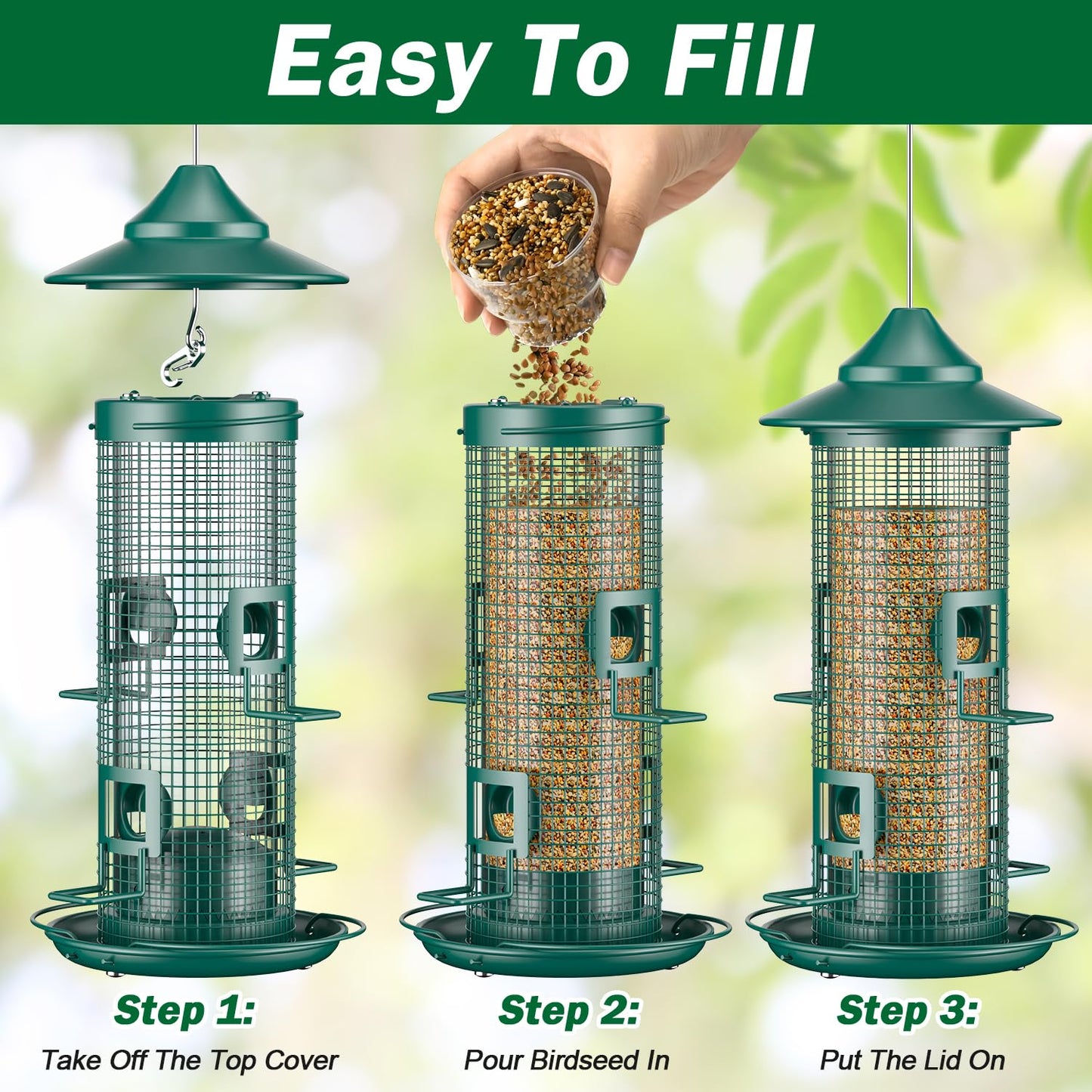Jarkyfine Metal Mesh Tube Bird Feeder for Outdoors Hanging - Squirrel Chew Proof Bird Feeders for Outside, Rust-Proof, 4 Ports, 2LB Large Capacity, Easy to Refill, for Finch Cardinal Wild Birds