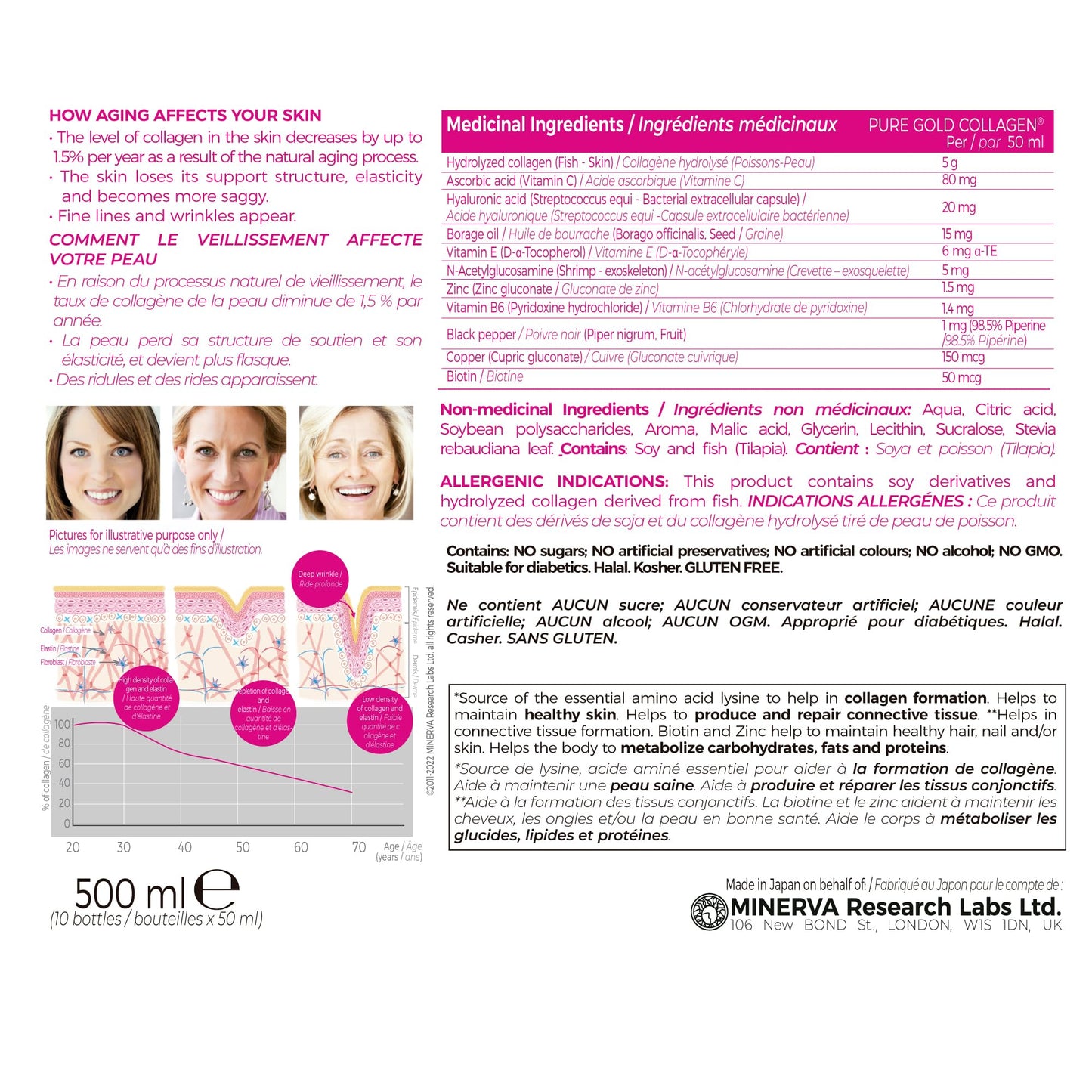 Pure Gold Collagen | The Original #1 Liquid Collagen Peptides Supplement | Hydrolyzed Marine Collagen Drink with Hyaluronic Acid, Borage Oil, Essential Vitamins & Amino Acids for Skin, Hair & Nails | 30 - 50ml bottles | 30 Day Supply