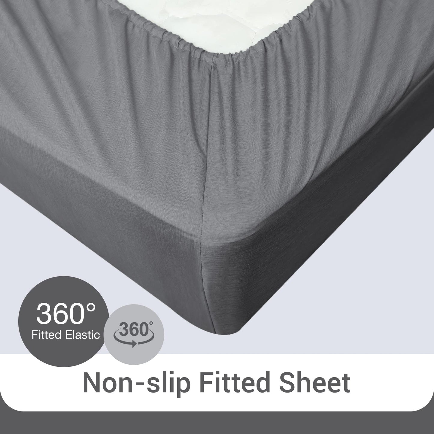 Mooreeke Bamboo Draps Queen Sheets, Cooling Bed Sheets Rayon Derived from Bamboo, Grey Breathable & Soft Bed Sheets