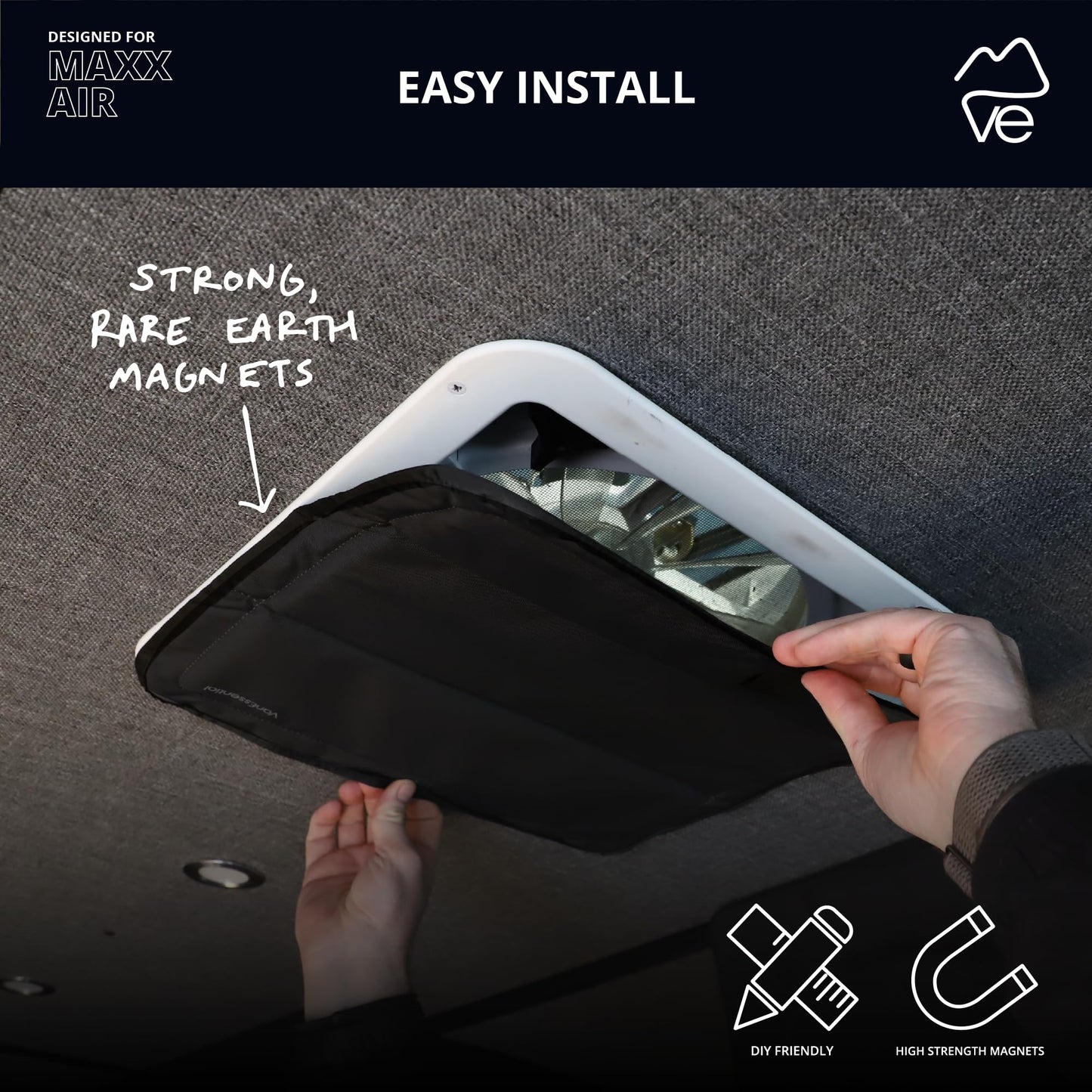 VanEssential Magnetic Insulated Blackout Roof Vent Cover Designed for (MaxxAir/Fantastic Fan) 16.5" x 16.5" - Black