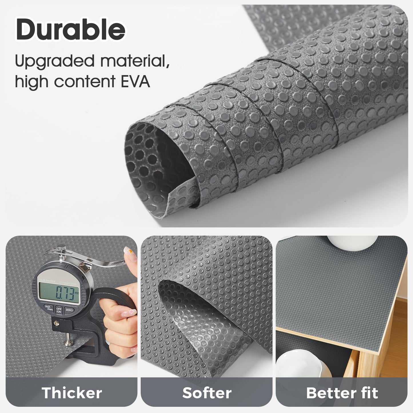 MIAONET Drawer Liner Shelf Liner Food-Grade EVA Shelf Liners for Kitchen Cabinets BPA-Free Non-Adhesive & Slip Waterproof Easy Cut Install Protetion for Fridge Pantry Cabinet (24in x 20ft, Grey)