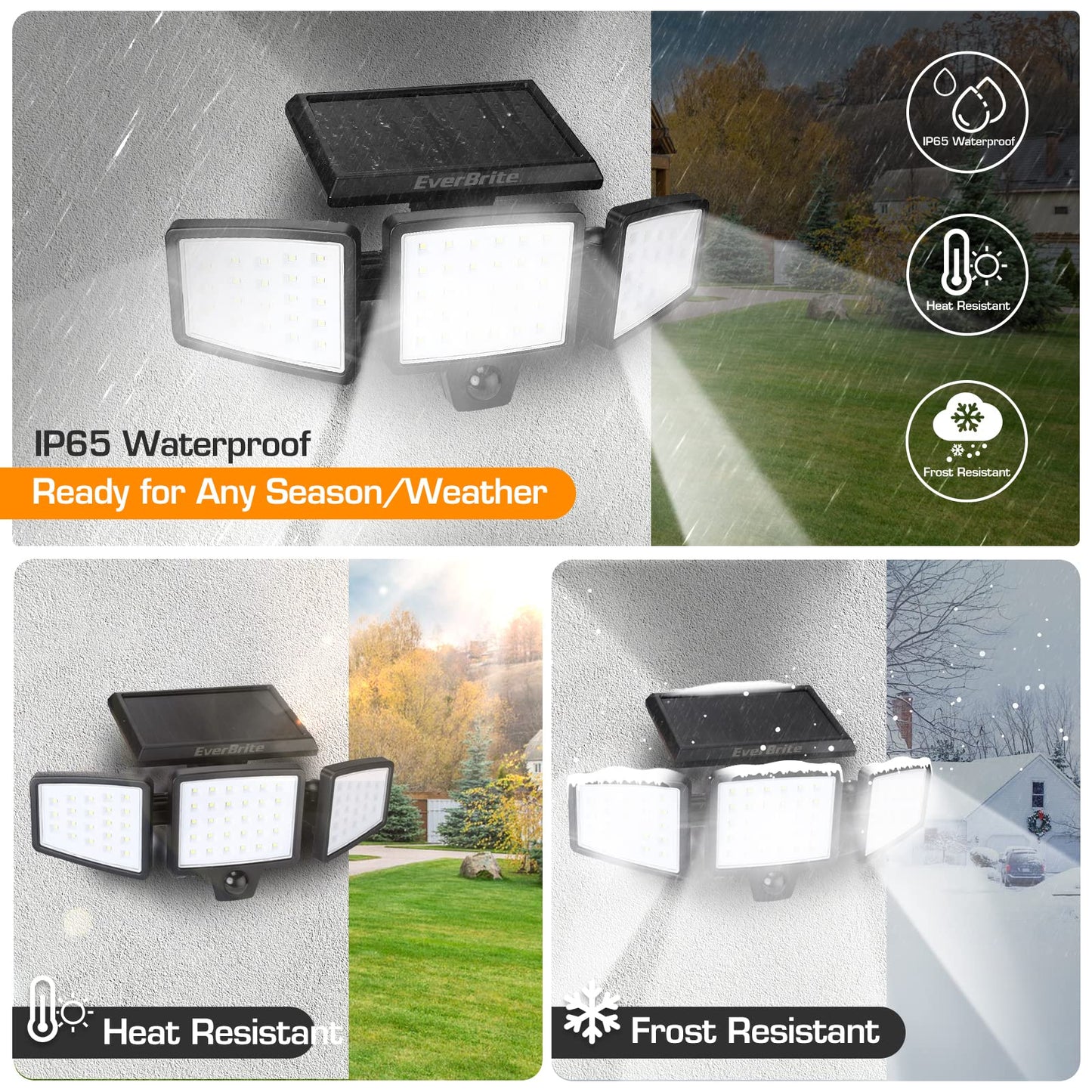 EverBrite Solar Sensor Lights Outdoor, 72 LED 1000LM Solar Motion Sensor Security Lights with 270° Wide Lighting Angle, IP65 Waterproof Bright Flood Lights for Garden Yard Garage Patio Pathway, 2 Pack