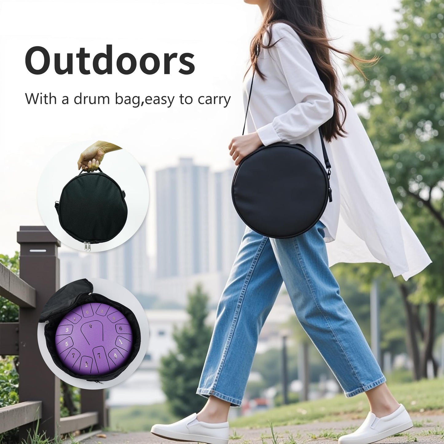 10 Inch 13 Notes Steel Tongue Drum, Pre-Tuned Rain Drum Handpan Drum with Mallets, Music Book, Storage Bag & Finger Picks, Percussion Instrument for Meditation, Relaxation & Gift (Purple)