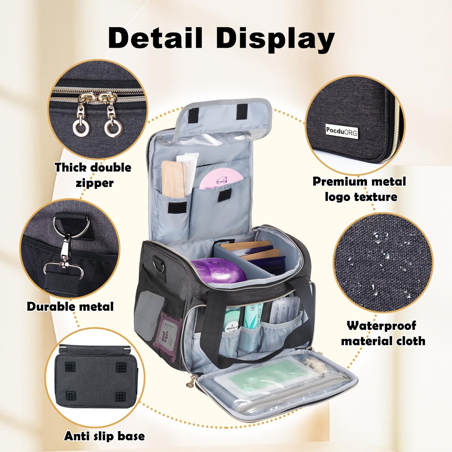 Universal Waxing Kit Carry Bag Compatible with Tress Wellness - Portable Organizer for Wax Warmer, Wax Beans, Pre & After Wax Sprays, and Accessories - Only Bag (Elegant Grey)