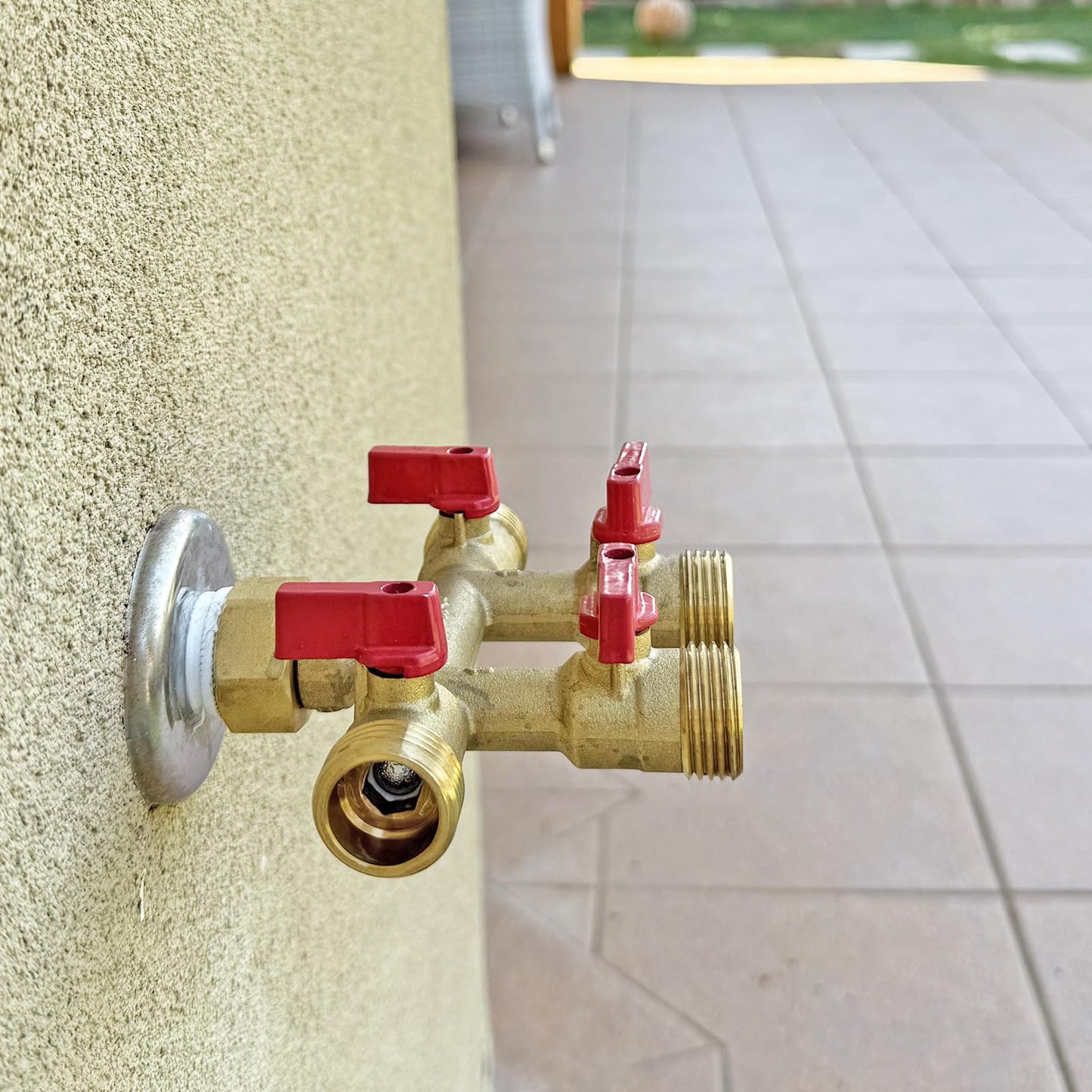 HQMPC Hose Splitter – Heavy-Duty Brass Garden Faucet Connector Garden Hose Splitter 4 Way 3/4" GHT Thread Red Handle