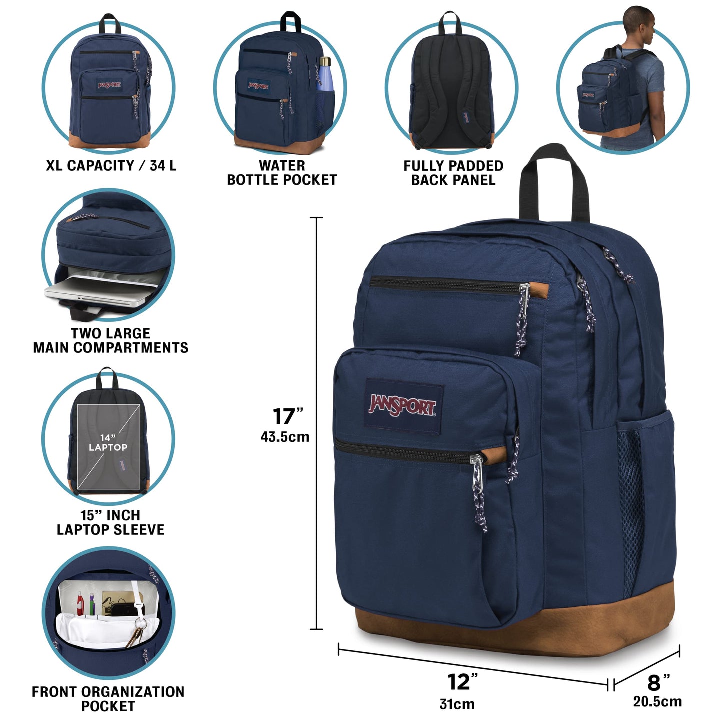JanSport Cool Backpack with 38.1cm Laptop Sleeve, Large Computer Bag Rucksack with 2 Compartments, Ergonomic Straps, Black