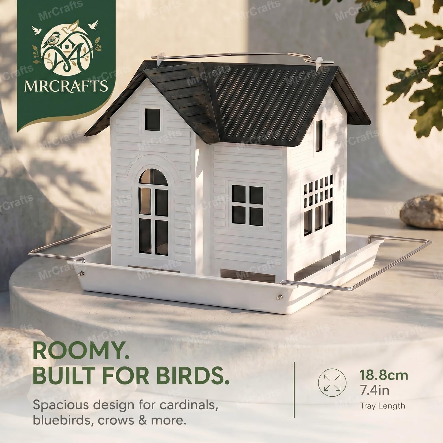 MrCrafts Solar Bird Feeder for Outside Hanging, Metal Solar Bird Feeders, Wild Bird Feeder House for Cardinals, Finches, Chickadees, Large Capacity, Weatherproof and Durable