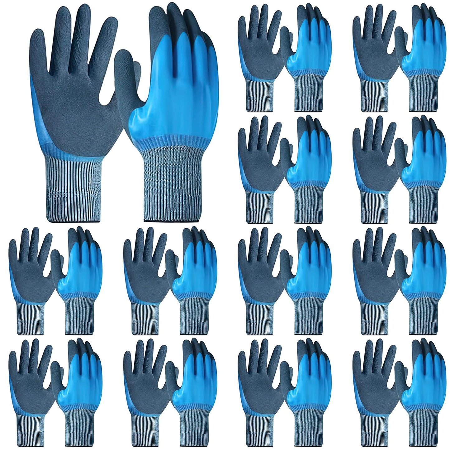 12 Pairs Waterproof Work Gloves, Double Coated Working Gloves Non-slip Working Gloves Bulk, Work Gloves with Grip for Gardening Car Cleaning Fishing